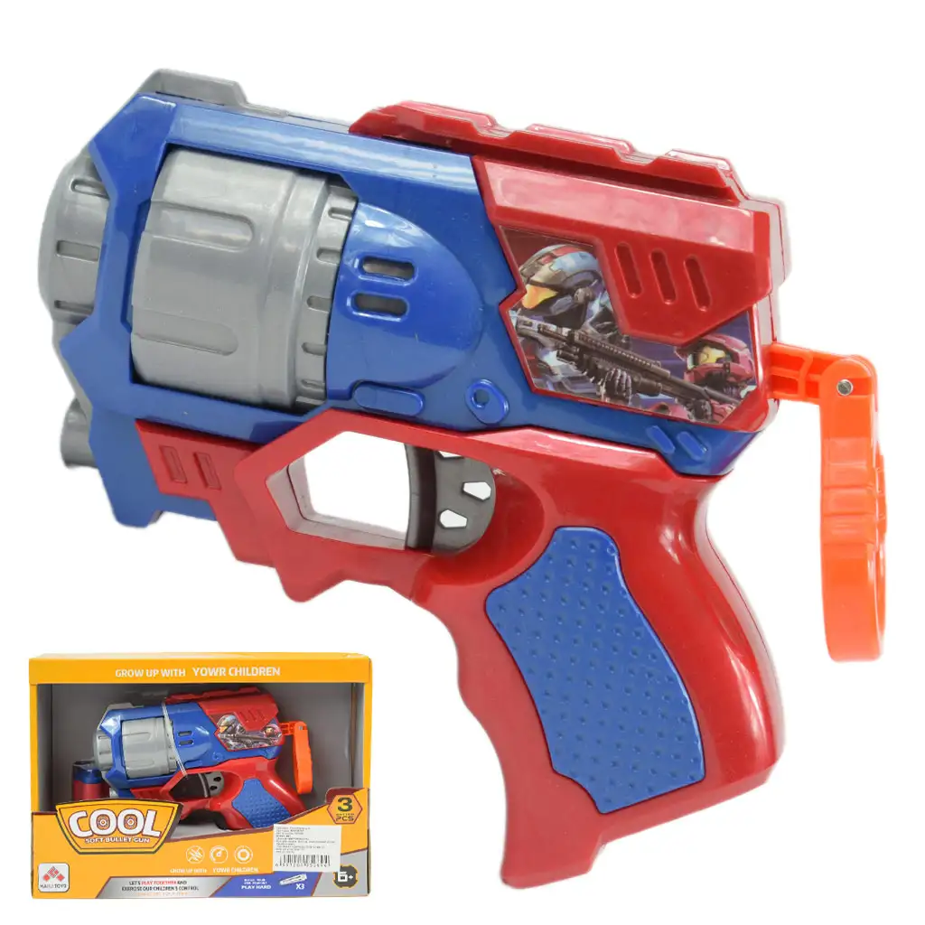 Cool Soft Bullet Gun: Kisméretű szivacslövő fegyver töltényekkel kék-piros színben 14cm kép 1