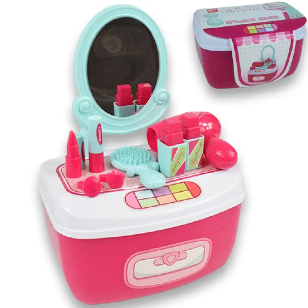 Set krásy s toaletným stolíkom so zrkadlom a mejkapov v úložnom boxe