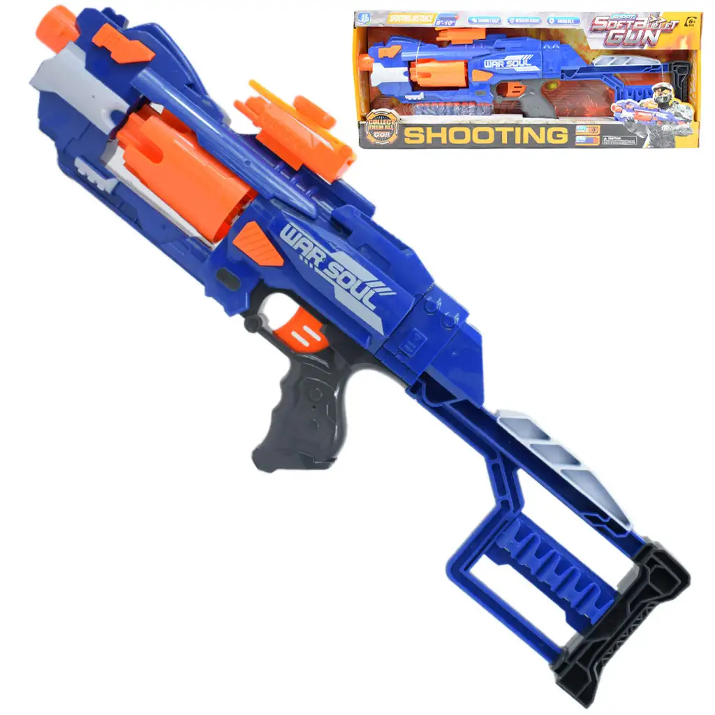 Soft Bullet Gun: Elektromos forgótáras szivacslövő gépfegyver töltényekkel 55cm kép 1