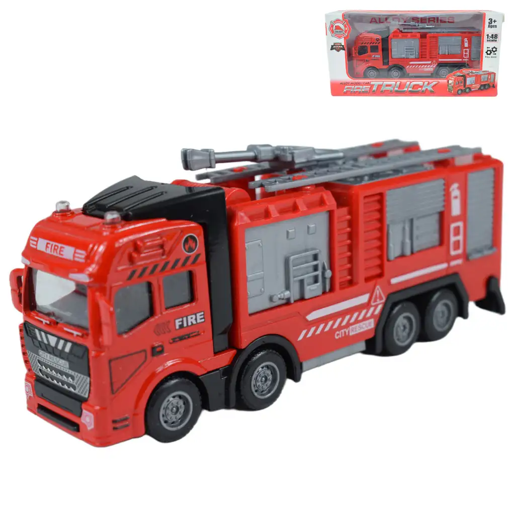 Fire Truck: Fém lendkerekes tűzoltósági kamion 20cm kép 1