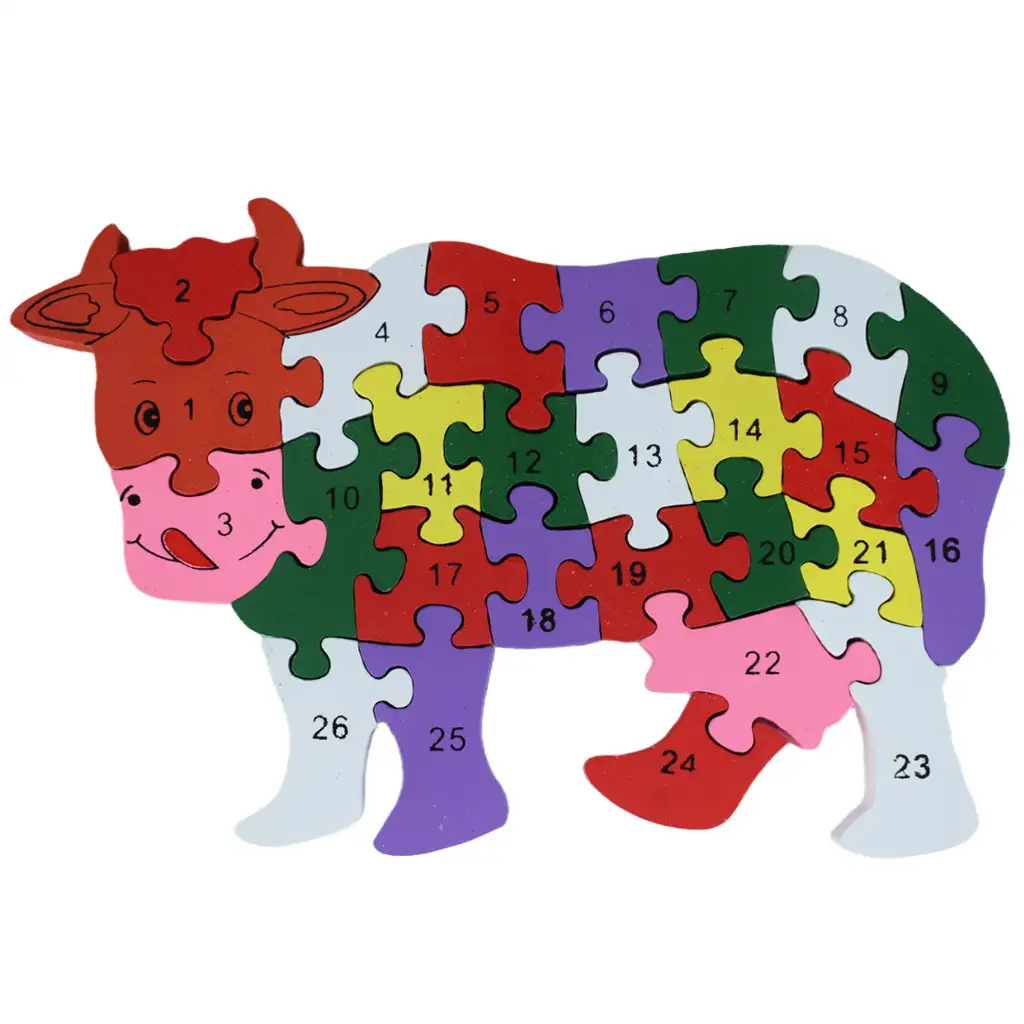 ABC - 123 krava drevo vzdelávací puzzle kép 3