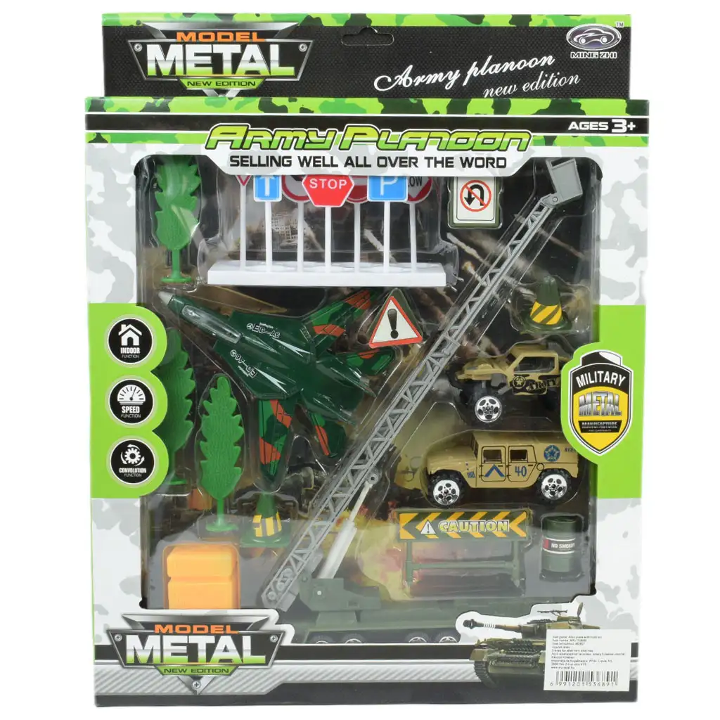 Super Army: Vojenská hračková sada s kovovými vozidlami a lietadlom s otáčacími kolesami v dvoch variantách kép 12