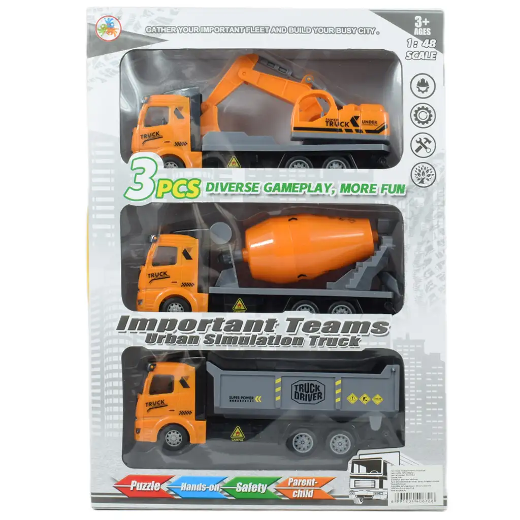 Vodič nákladného auta: Sada troch stavebných nákladných áut s prívesom, 19 cm. kép 5