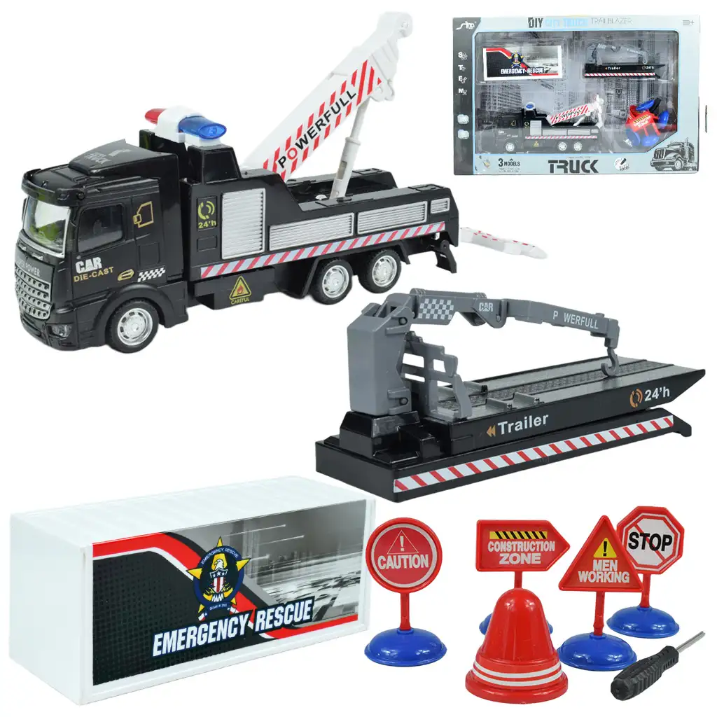 City Truck: Átalakítható lendkerekes mentőcsapat teherautó jelzőtáblákkal 19cm kép 1