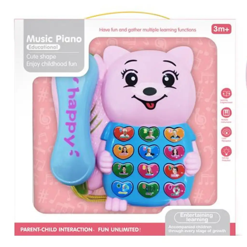 Ružový telefón v tvare medveďa so svetlom a zvukom