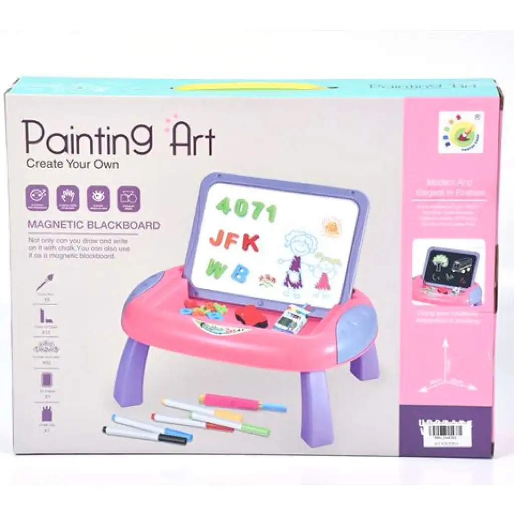 Ružová magnetická kresliaca tabuľa v stole