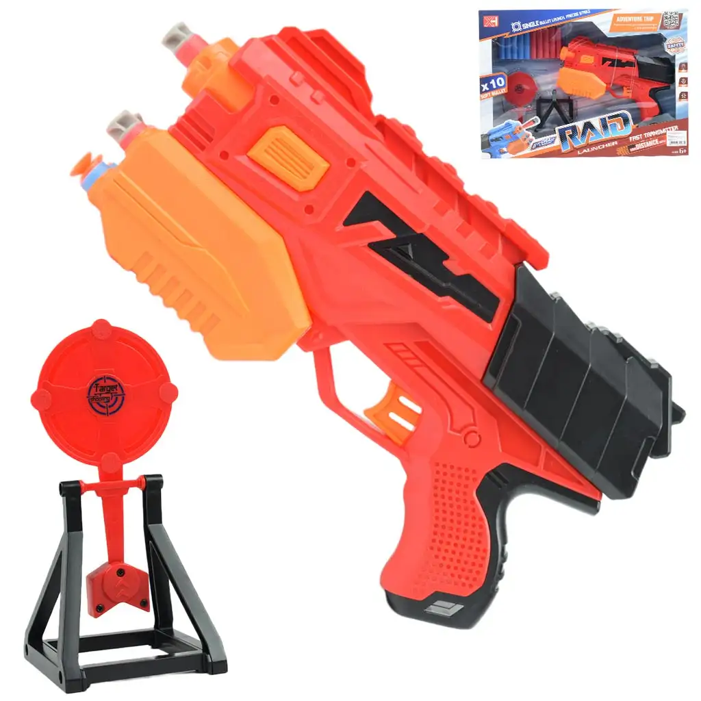 Raid Launcher: Manuális szivacslövő fegyver céltáblával és töltényekkel 26cm kép 1