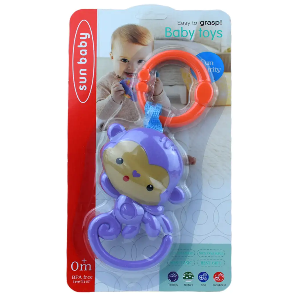 Sun Baby: Veselá fialová opica bábika s chrastítkom kép 4