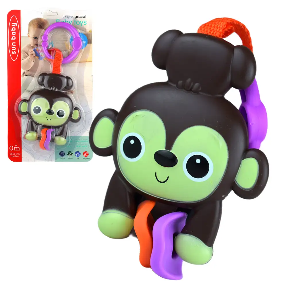 Sun Baby: Veselá hnedá opica BPA free detská hračka kép 1