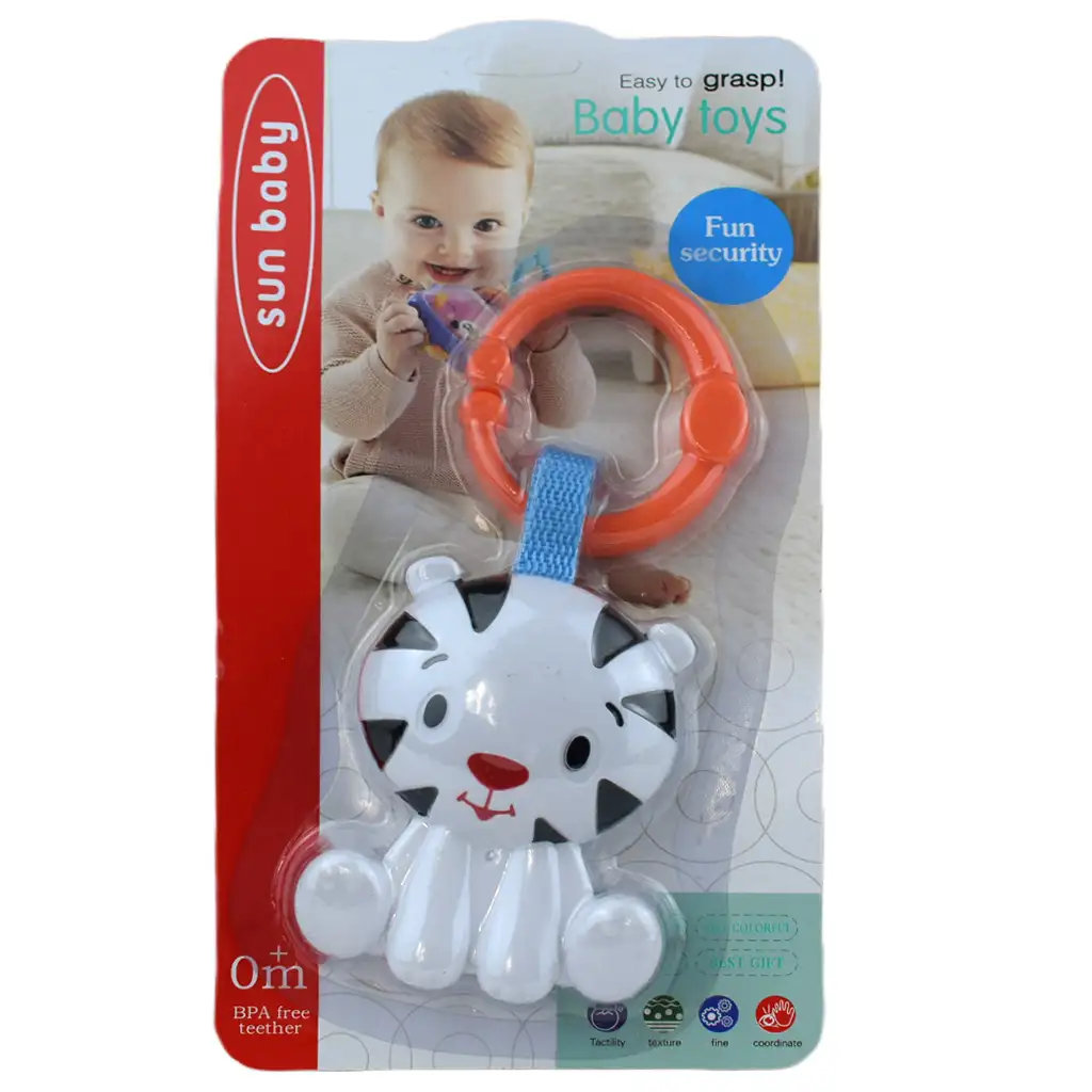 Sun Baby: Veselý biely tiger bábätko s chrastítkom kép 4