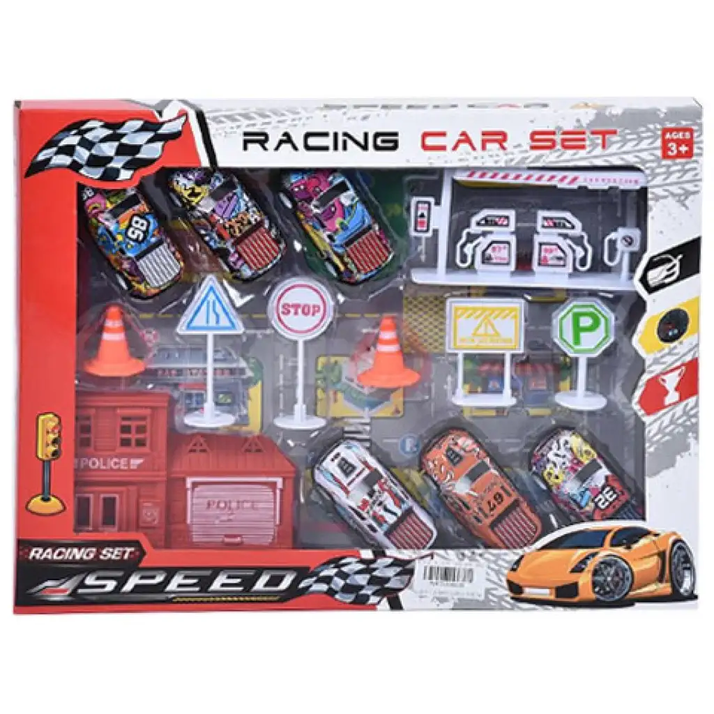 Fast Speed 6 dielny set zaťahovacích autíčok graffiti s príslušenstvom