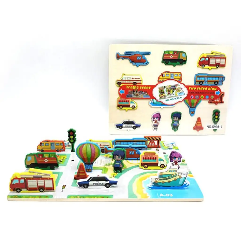 Városi forgalom fa kétoldalú puzzle kép 1