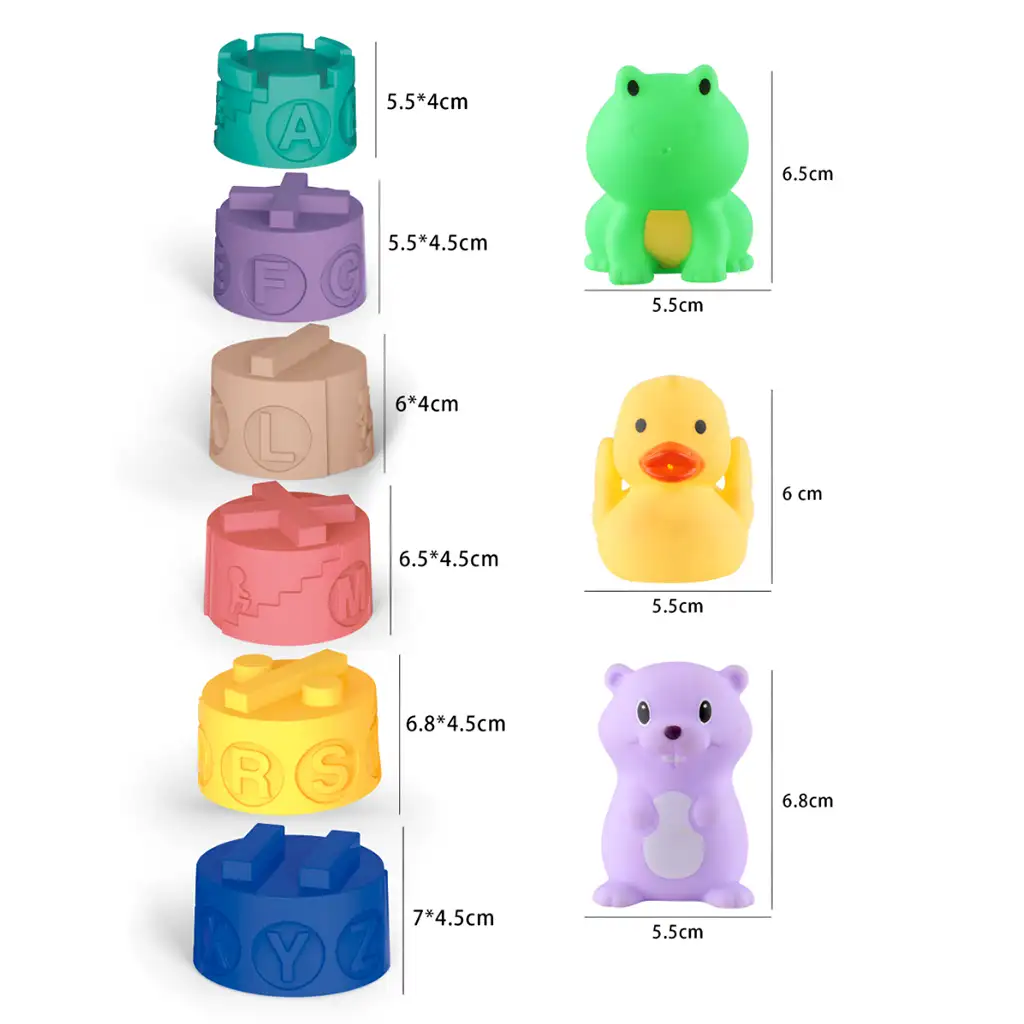 Touchball: Sada na rozvoj jemného dotyku s 9 dielmi na stavanie veže so zvieracími figúrkami kép 2