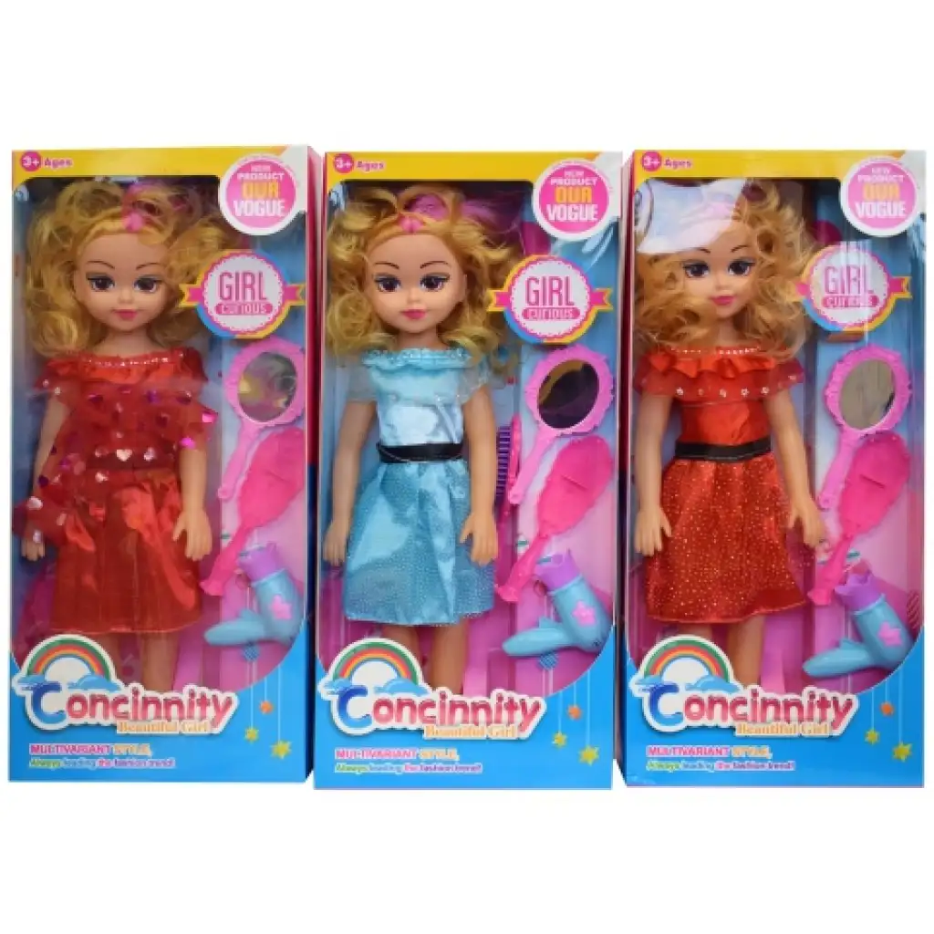 Módna bábika v červených šatách, s hrebeňom a zvukovými efektmi 46cm