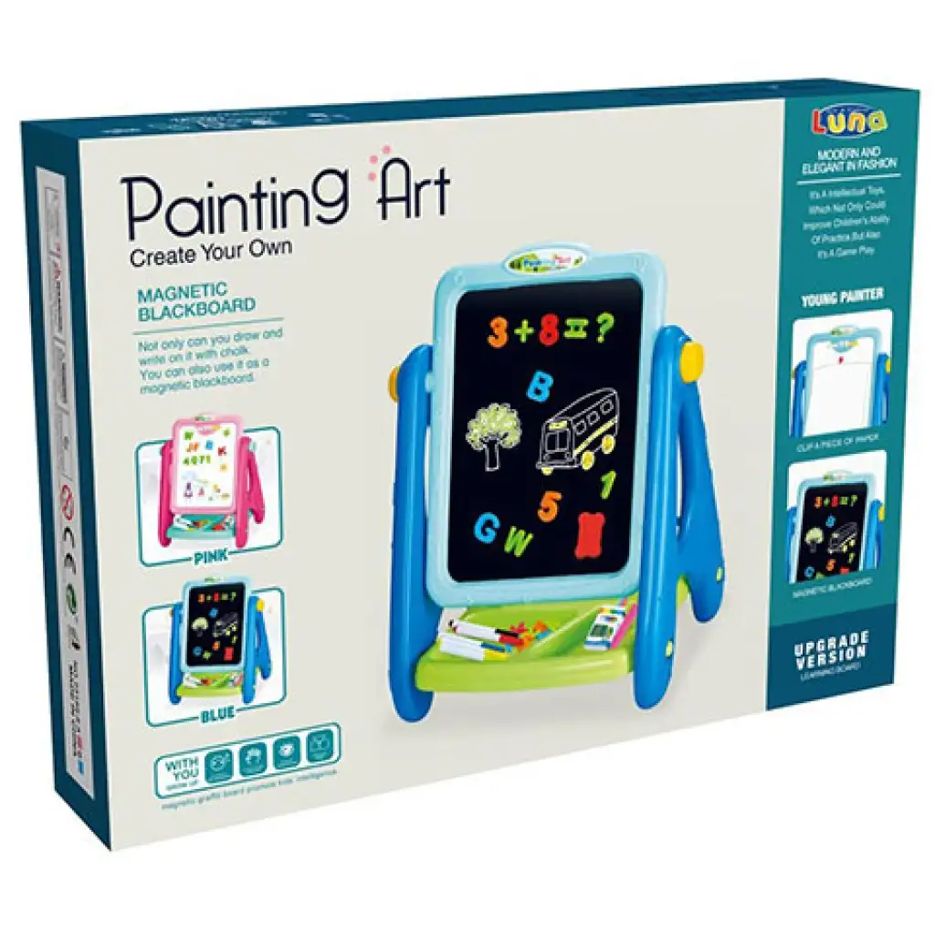 Modrá obojstranná tabuľa na kreslenie s príslušenstvom