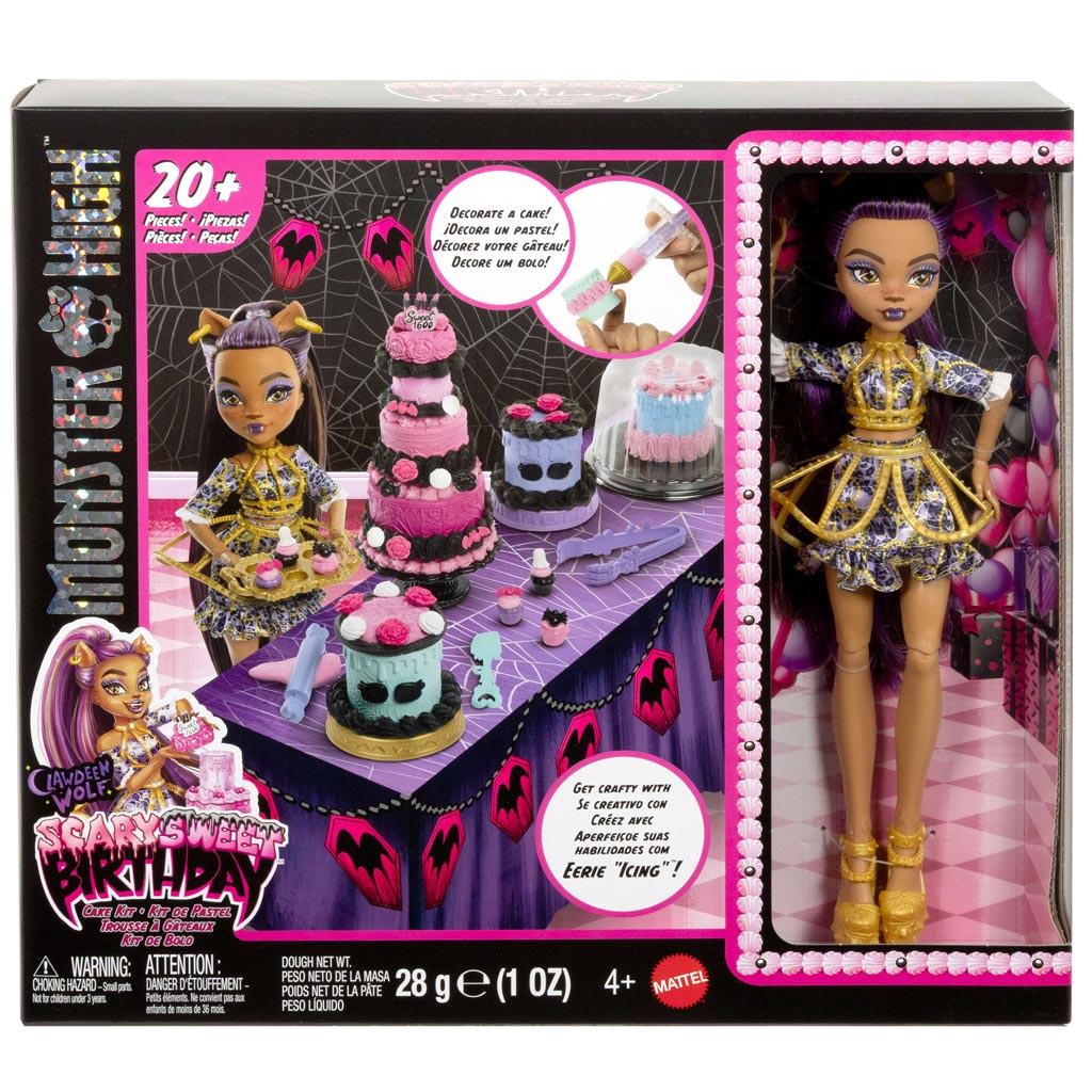 Monster High: Strašidelne sladké narodeniny – herná súprava na zdobenie torty s bábikou Clawdeen Wolf - Mattel