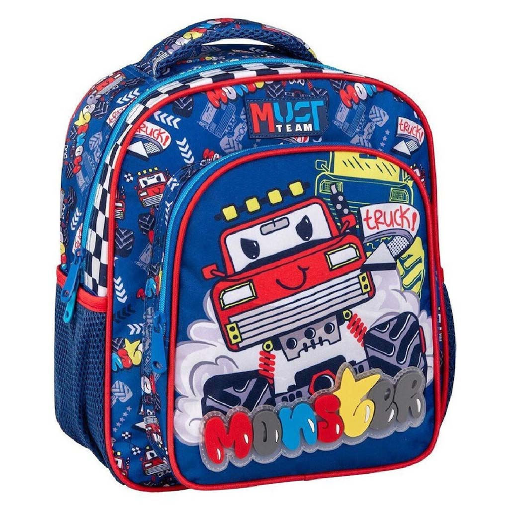 Luna: Must Team Monster Truck mintás lekerekített 2 rekeszes ovis hátizsák 27x10x31cm kép 1