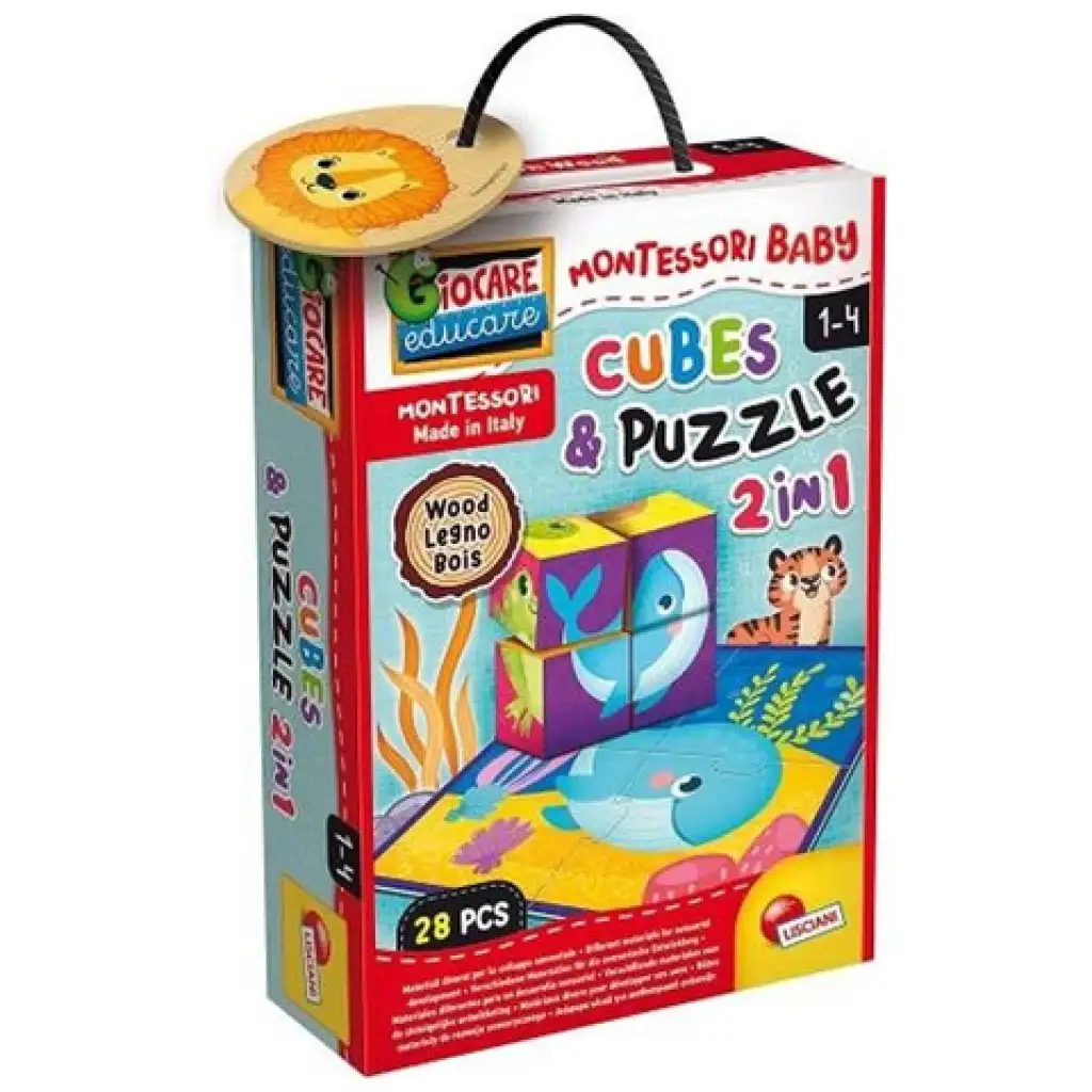 Montessori baby drevená rozprávková kocka - Zvieratá