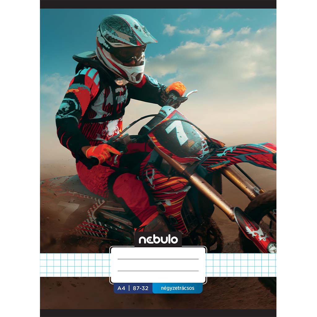 Nebulo: Zošit s drôtenou väzbou, štvorčekovaný, s motívom motocrossu 87-32 A/4