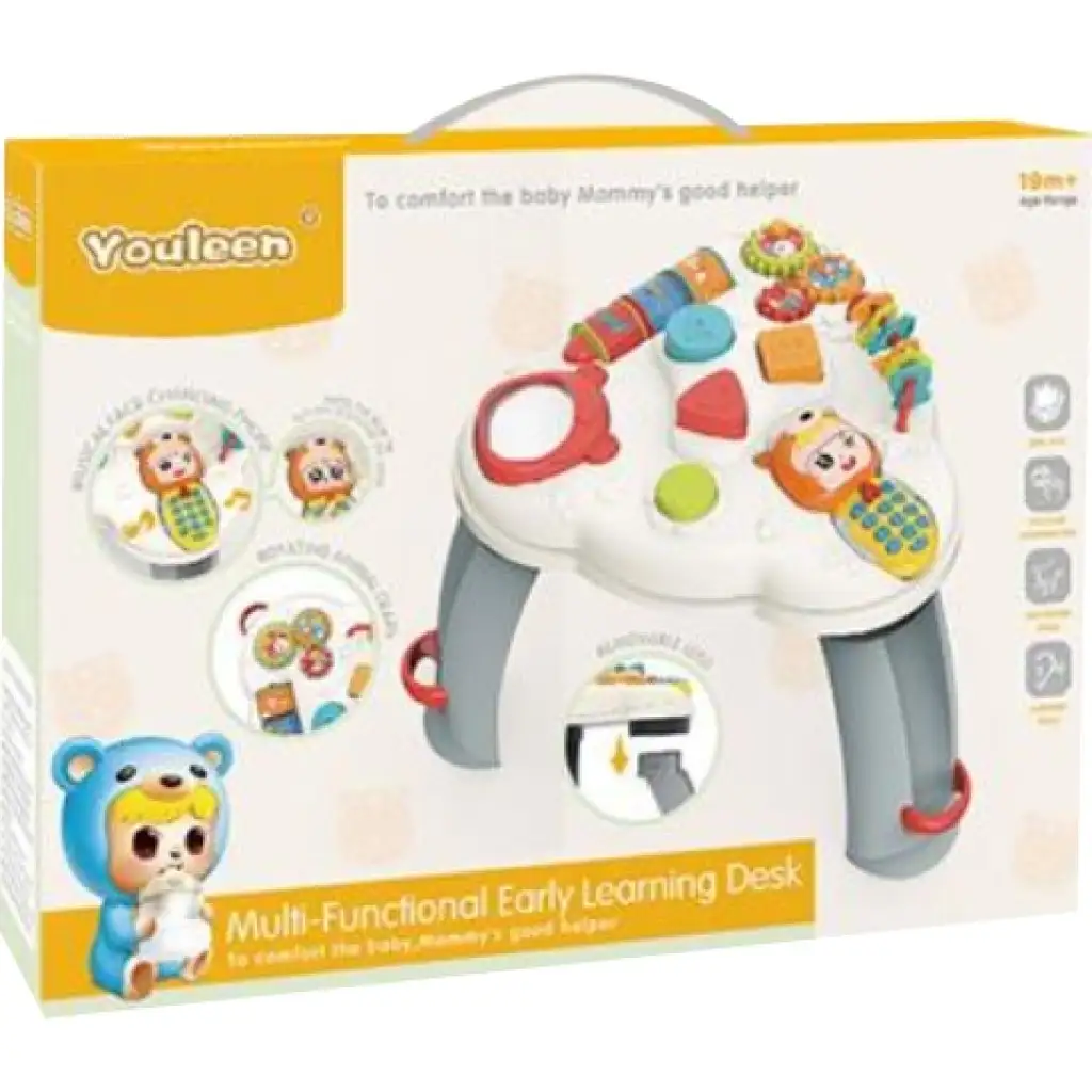 Multifunkčný sivo-biely stôl so zvukom