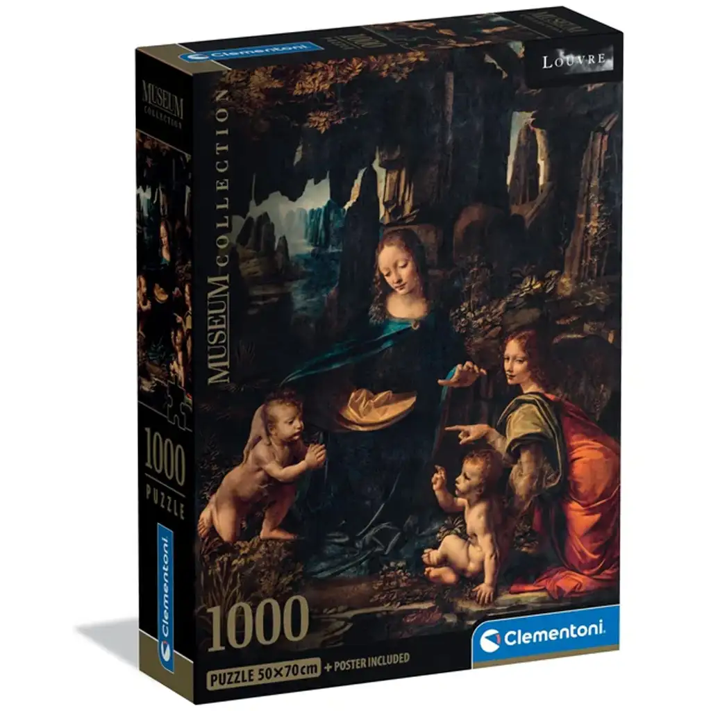 Múzejná zbierka: Leonardo da Vinci - Madona v skalách 1000-dielne puzzle s plagátom - Clementoni kép 1