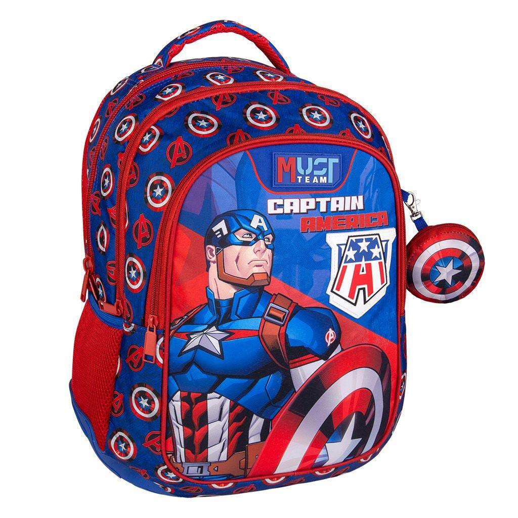 Luna: Must Team Amerika Kapitánya lekerekített 3 rekeszes iskolatáska, hátizsák 32x18x43cm kép 1