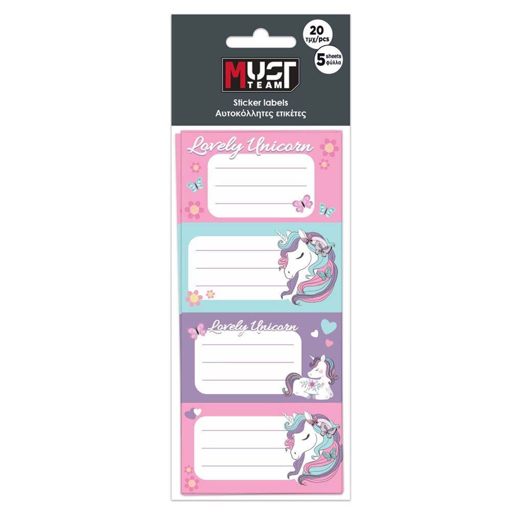 Luna: Must Team Unikornis štítky na zošity s motívom, balenie 20 ks