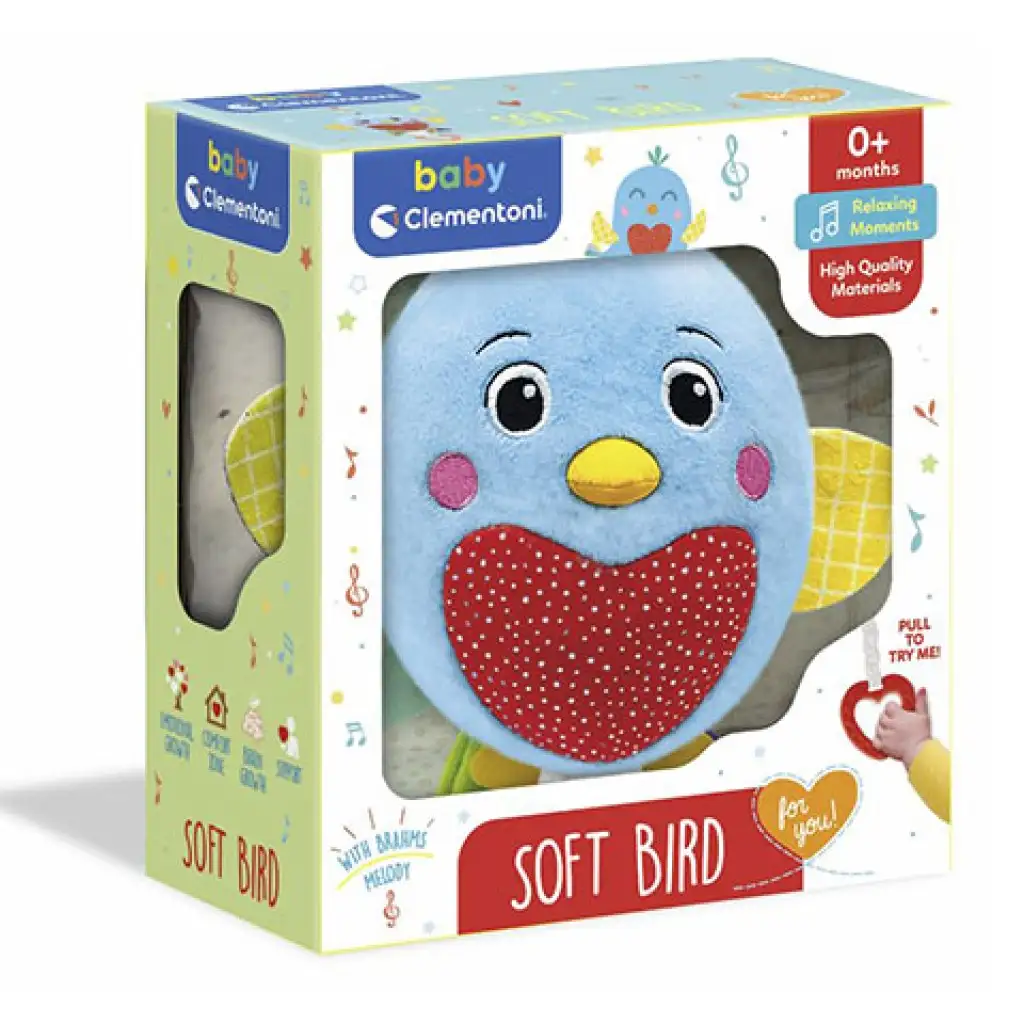 Naťahovací mäkký plyšový vtáčik s hudbou - Clementoni baby