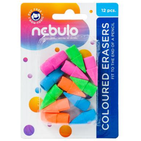 Nebulo: Színes ceruzavég radírok 12db-os szett kép 1