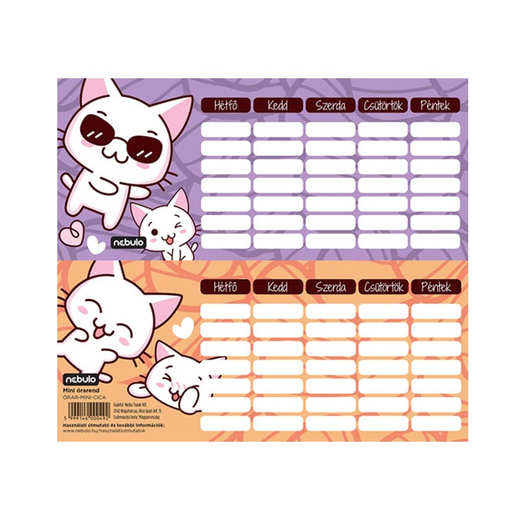 Nebulo: Mačací jednostranný, obojstranný mini rozvrh hodín