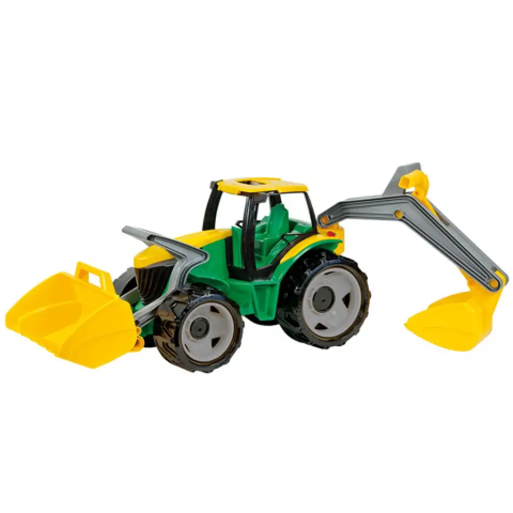 LENA: Óriás traktor homlokrakodóval és markolókanállal sárga/zöld 65cm kép 3