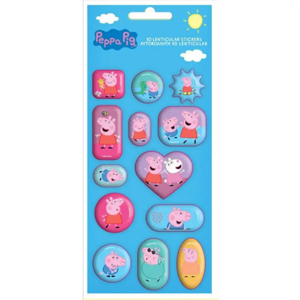 Peppa Pig 13-dielny set hologramových 3D nálepiek