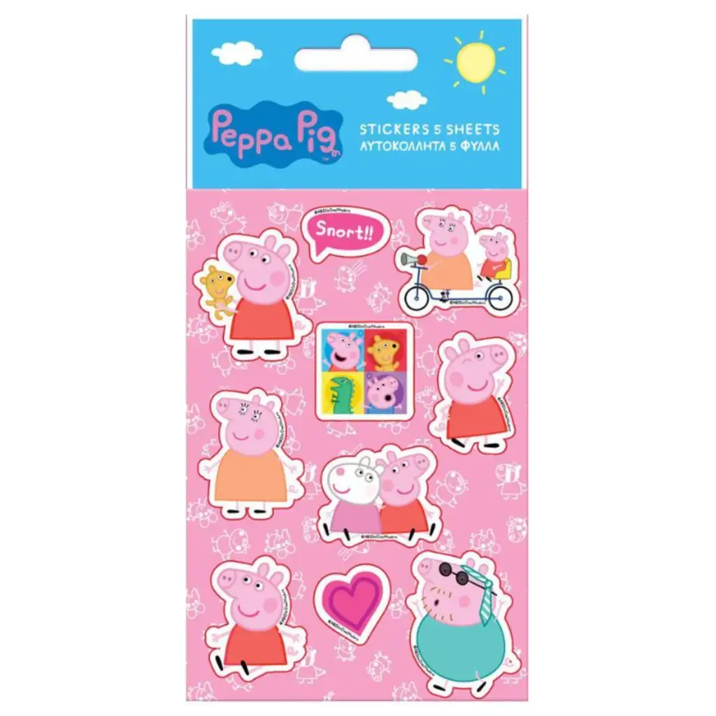 Peppa Pig set samolepiacich nálepiek 5ks na 8x12cm hárku