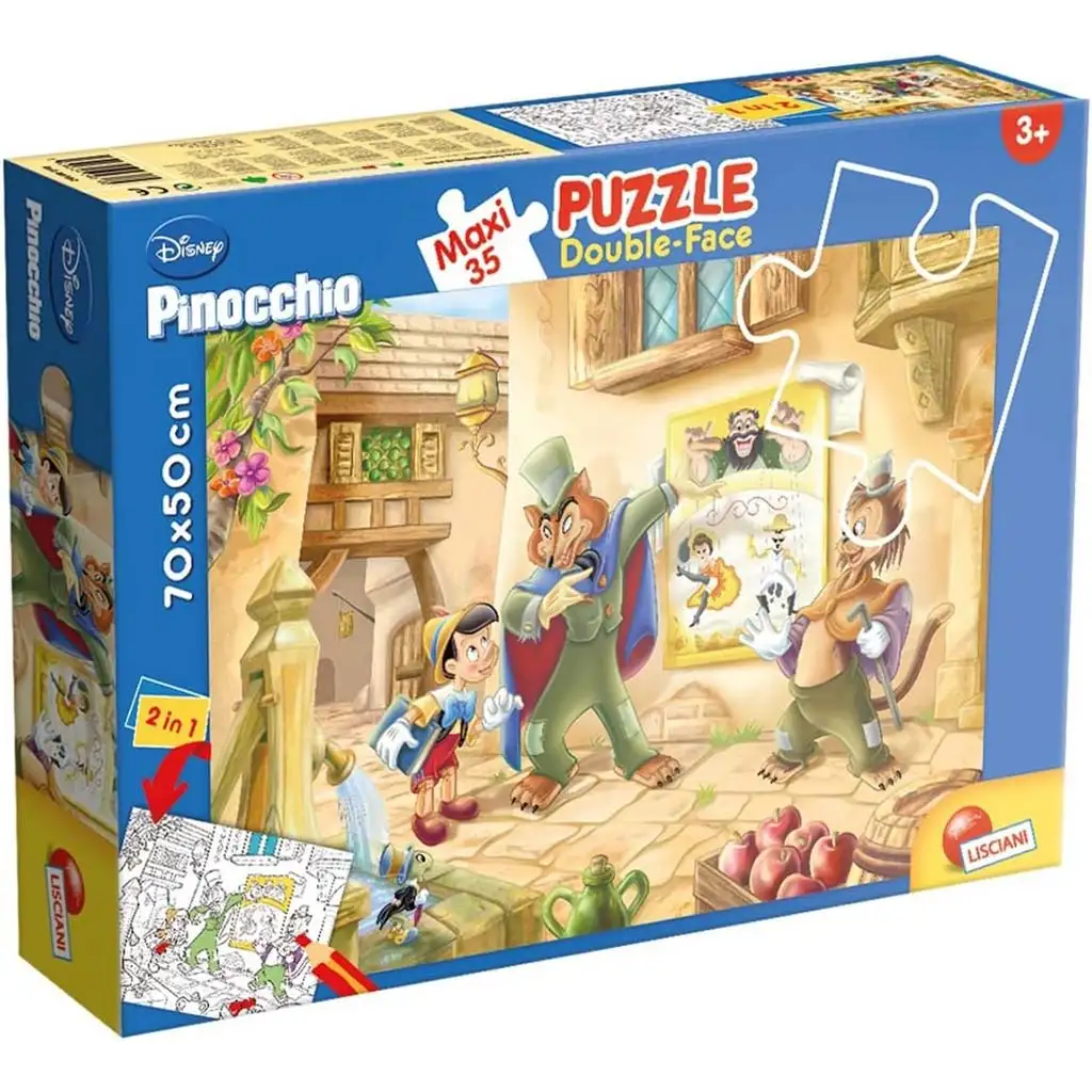 Disney Pinocchio 2 v 1 maxi 35-dielne puzzle a omaľovánka 70x50 cm - Lisciani kép 1