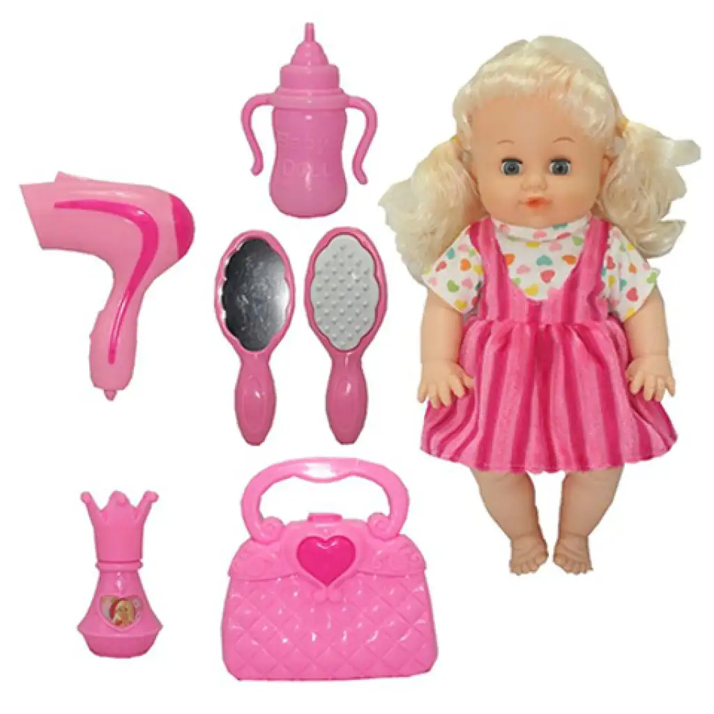 Dorina 38cm-es pisilő baba fodrász készlettel, kiegészítőkkel és hang effektekkel kép 1