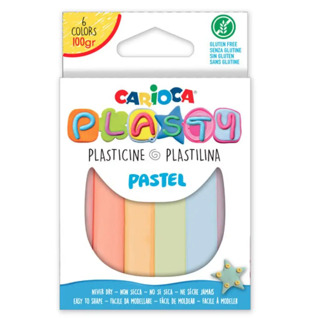 Plastelína na modelovanie, pastelové farby, 6ks 100g - Carioca