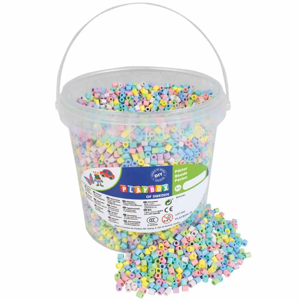 PlayBox: Sada 5mm MIDI pastelových žehliacich korálok v vedre, 10 000 ks balenie.