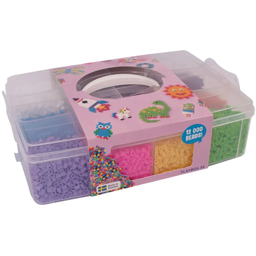 PlayBox: 9 mm XL MAXI zažehlovacie korálky v 12 farbách v úložnom boxe, 12000 ks