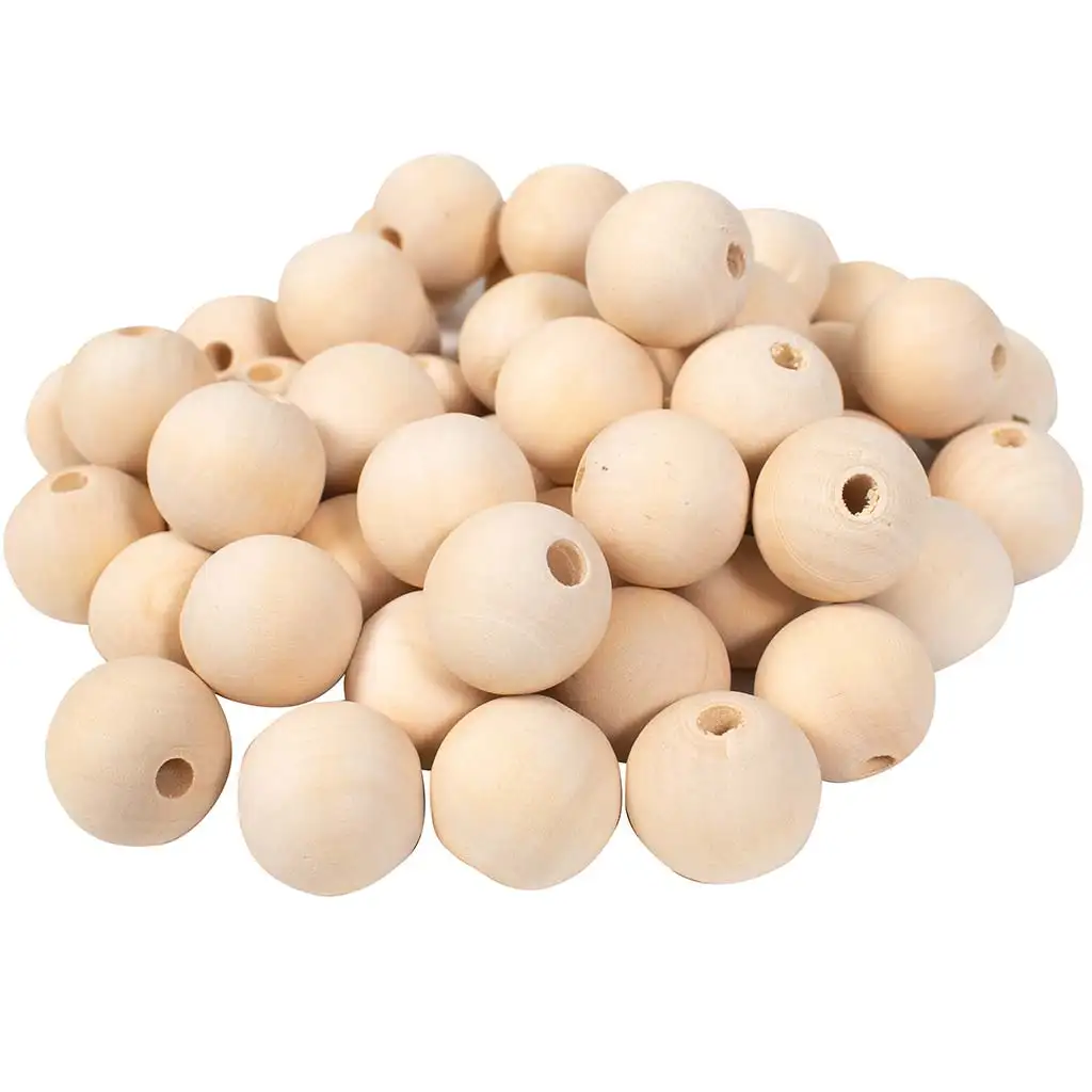 PlayBox: Prírodné drevené korálky s priemerom 30 mm, balenie 50 ks.