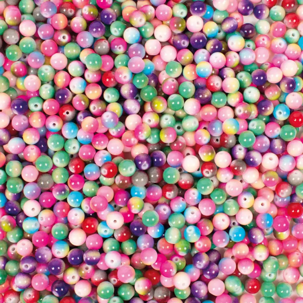Playbox: Sada farebných melírovaných sklenených korálikov na navliekanie – Ø 8 mm, balenie 250 ks