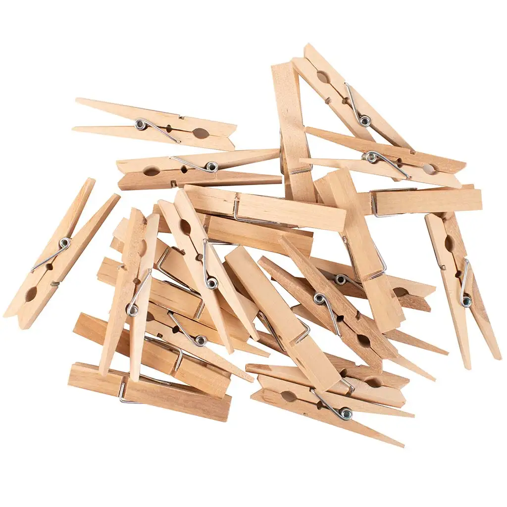 PlayBox: Prírodné drevené dekoračné štipce 74mm, balenie 24 kusov