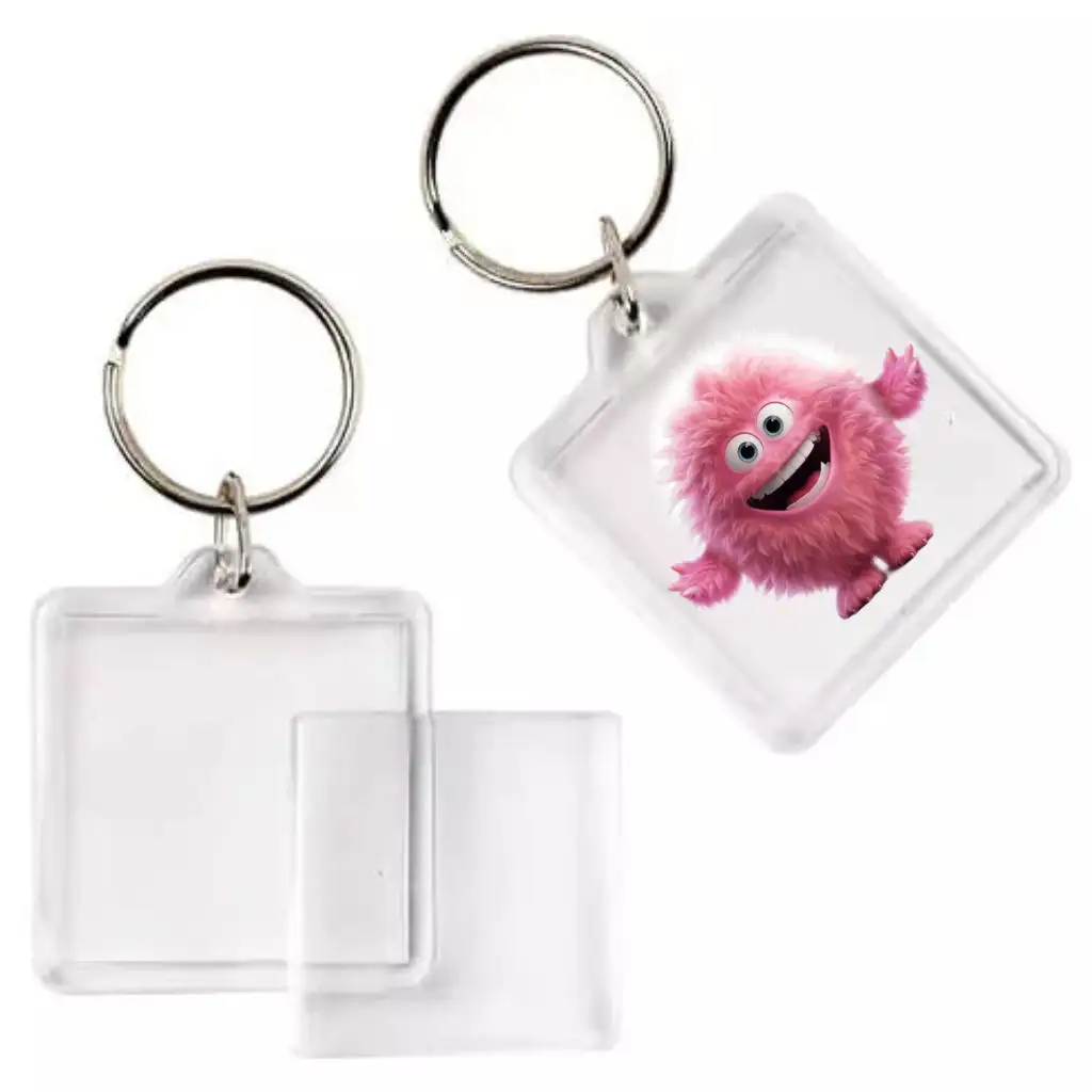 PlayBox: Priehľadný štvorcový prívesok na kľúče 4x4cm 1ks