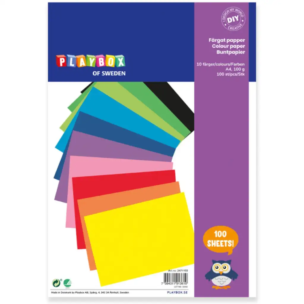 PlayBox: Farebné papiere A4, 10 rôznych farieb, 100 ks