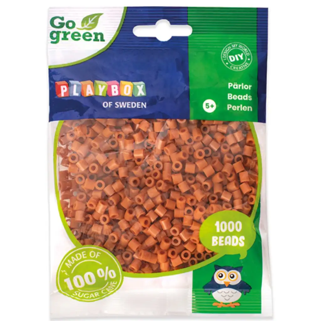 PlayBox: Go Green 5mm MIDI žehliace korálky, 1000 ks, svetlohnedá farba.