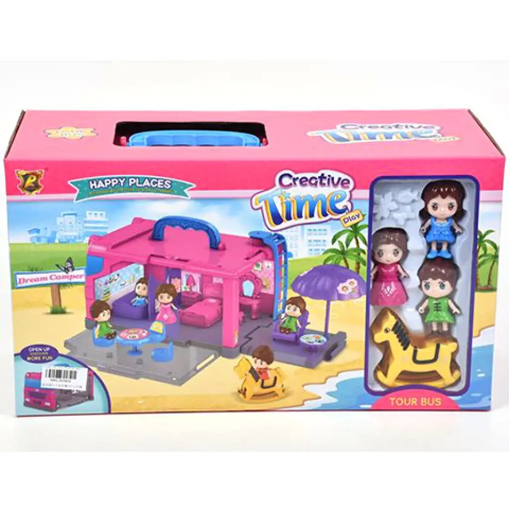 Prenosný turistický autobus, otvárateľný hrací set s príslušenstvom