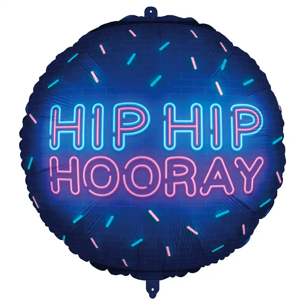 Fólia lufi – „HIP HIP HOORAY” neon felirattal 46cm kép 1