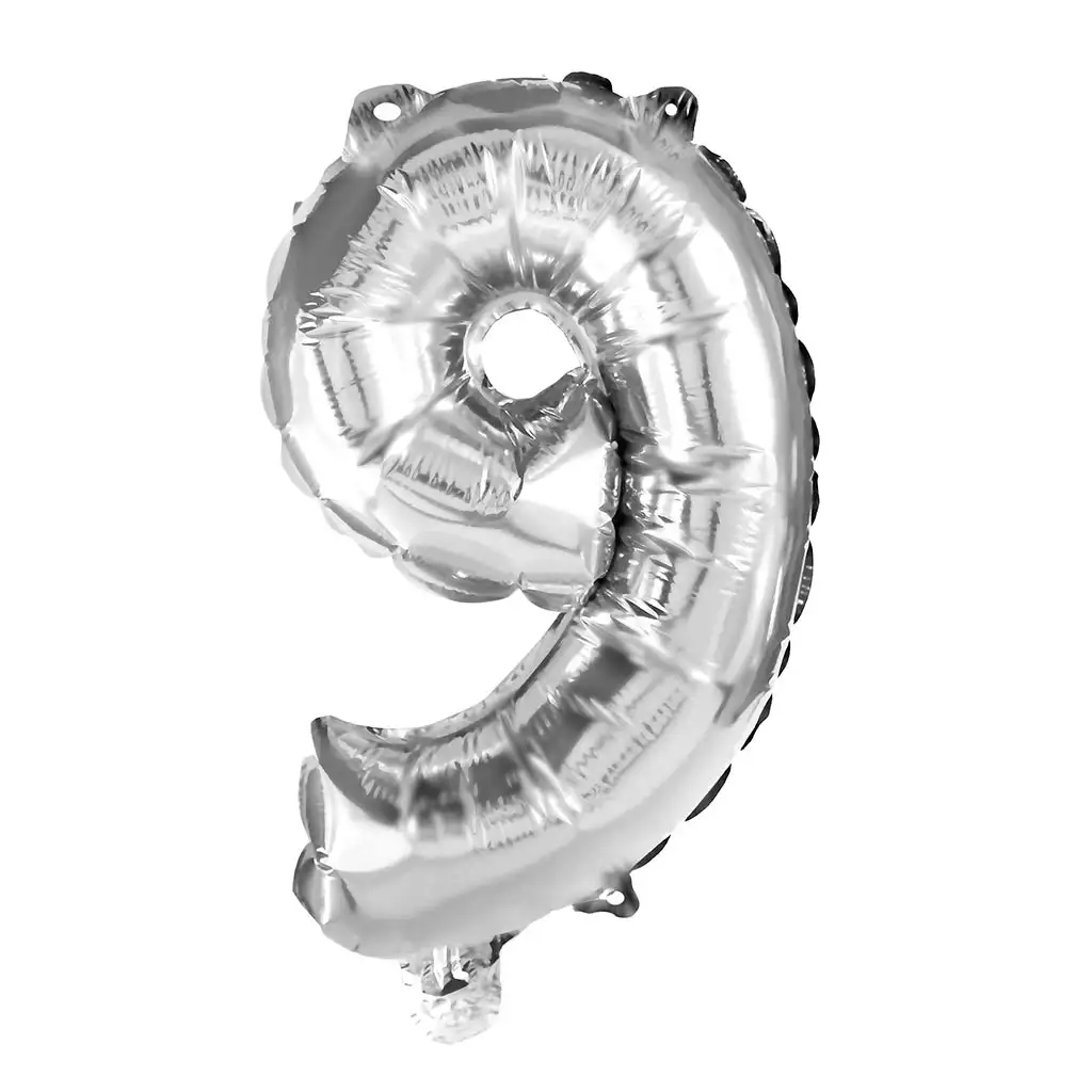 Početné fóliové balóny striebornej farby – číslo 9, 32 cm