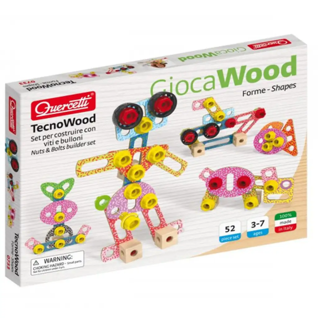Quercetti: Techo Maxi tvary a formy drevená stavebnica