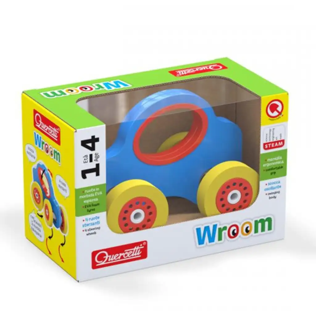 Quercetti: Wroom drevené autíčko modré