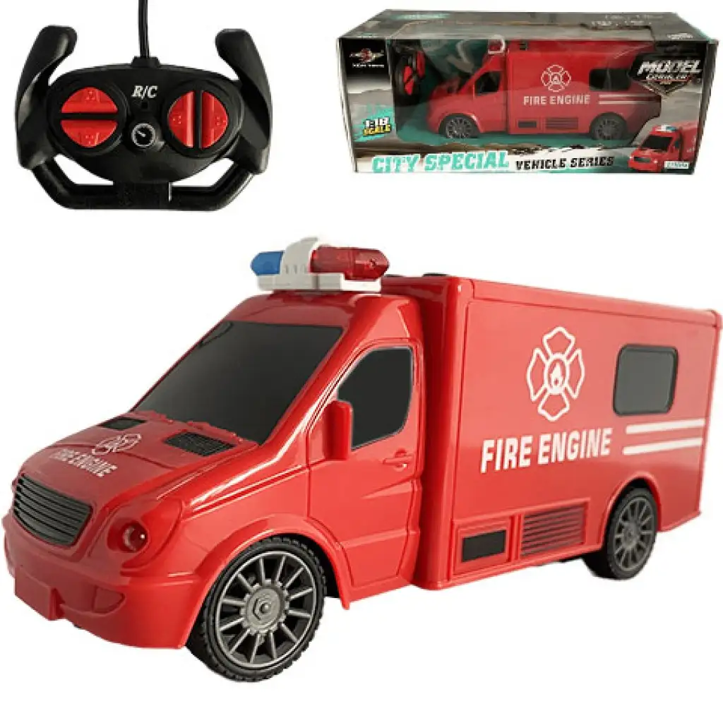 RC Távirányítós tűzoltó kisbusz fény és hang effektekkel 1:18-as méretarány 20cm kép 1